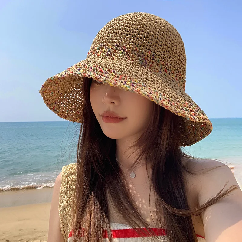 Bucket Hat Straw - 여성용 여름 태양 모자, 얼굴을 드러내는