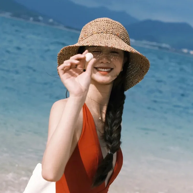여성용 여름 태양 모자, 얼굴을 드러내는 빨대 모자,  - Bucket Hat Straw 리뷰 및 가격